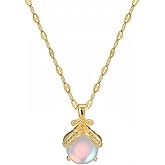 Dainty Blue Ladybug Insect Pendant Necklace for Women 14K Gold Plated Fashion Moon Stone Crystal Ladybird Animal Charms Link Chain Necklaces Adjustable Birthday Christmas Jewelry Gift 18"