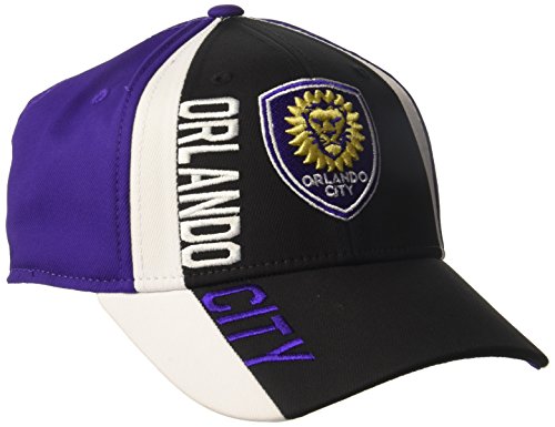 adidas MLS Orlando City SC Adult Men Cut 'N Sew Curved Visor Flex, Small/Medium, Black/Purple