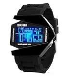 Auspicious beginning® LED Personalized creative waterproof noctilucent airplane black digital watch Size S