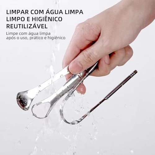 Raspador de Lingua, GODREAM Limpador de Lingua Inox com Estojo, Kit 5 Higiene Bucal, Limpeza Bucal Profunda, Elimina Mau Hálito, Remove Saburra, Lavável e Reutilizável, Essencial para Casa e Viagens