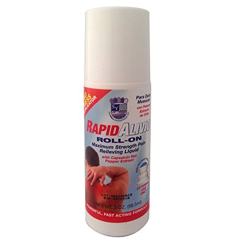 Rapid Alivio Roll On Pain Relieving 3 Oz - Rapid Relief - With Menthol & Capsaicin Hot Pepper Extract for Muscle, Joints, Arthritis Pain Reliever