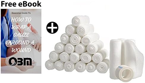 Premium 24-Pack 4x4 Elastic &amp; Stretchy Medical Gauze Dress Roll By OBM –Bandage Kit W/ Medical Tape –Medical Grade Sterile First Aid Dressing Bandages –FDA Approved –Individually Polybagged