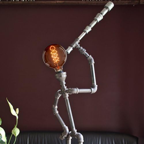 Upcycled, industrial Pipe Lamp for floor or table lighting sculptured to resemble an astronomy buff gazing up at the stars. Suitable for a wide range of home décor styles and interior design motifs.
