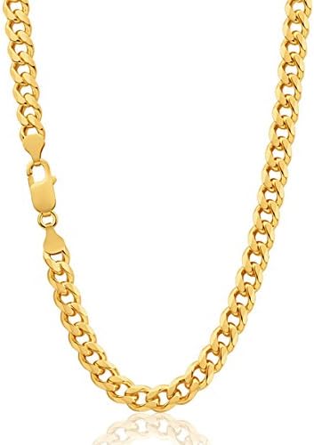 9.5 mm Men's Yellow Gold Plated 6mm Cuban Curb Chain Link Necklace 24"