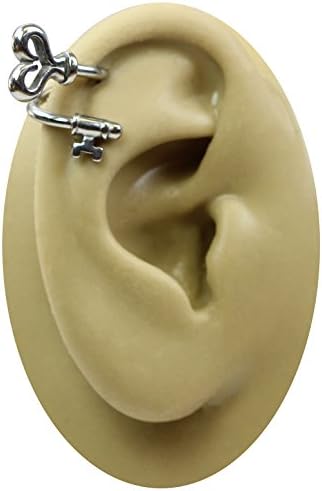Key to Heart Spiral Barbell-Stainless Steel Cartilage Earring-Tragus Earring Body Jewelry-14g