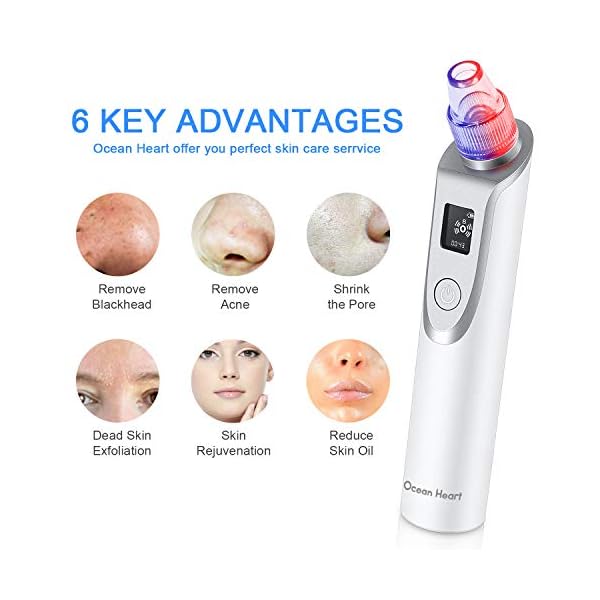 Blackhead Remover Pore Vacuum, Ocean Heart Pore Cleaner with Blue/Red Ray Light and Large LCD Display, Electric…