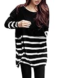 Allegra K Women's Round Neck Stripes Boyfriend Loose Tunic Knit Top