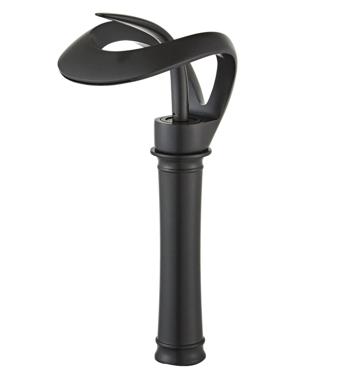 Photo 1 of **MISSING THE BLACK COVER FOR THE NECK OF THE FAUCET** Black Bathroom Vessel Faucet Round Waterfall Spout Single Handle One Hole Vanity Basin Sink Lavatory Brass Creative Hollowed Tall Body Design Farmhouse Deck Mount