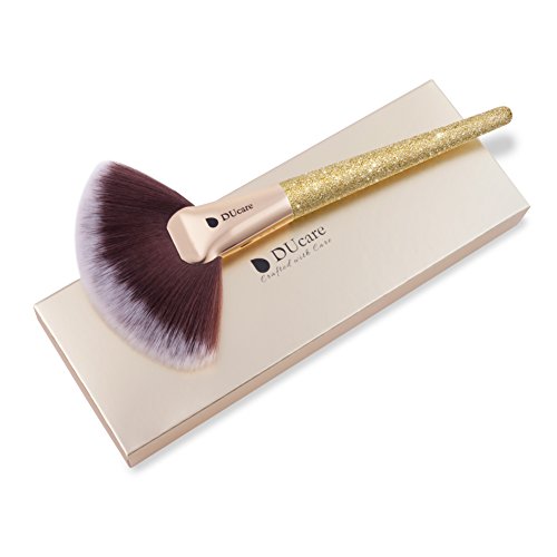 DUcare Professional Fan Makeup Brush Face Highlighting Make Up Cosmetic Tool Golden Glitter