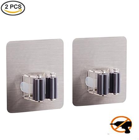 HoststyleZ Self Adhesive Broom and Mop Holder, Reusable Mop Rack Holder Wall Suction Hooks Organizer for Bathroom and Kitchen (Square, Black-2pcs)