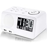 Alarm Clock Radio Digital FM Led Display Radio with USB Port Dual Alarms Dimmer Snooze Sleep Timer for Bedroom-White