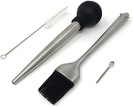Stainless Steel Turkey Baster Set with Flavor Injector, Barbecue Basting Brush, Cleaning Brush,cooking twine, DIY turkey tools