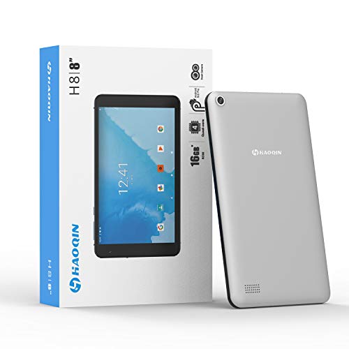 Tablet Android 9.0 8-Zoll WiFi - HAOQIN H8 Quad Core 2GB RAM 16GB Speicherraum HD IPS Display Bluetooth FM Google Zertifiziertes (Grau)