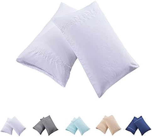 nioBomo 100% Brushed Microfiber Embroidery Design 2pcs Set of Premium Pillow Protector Covers, Silk pillowcase. Silky Soft &amp; Wrinkle Free, Queen &amp; King size (White,Blue,Gray,Khaki color)