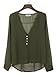 POSESHE Women's V-Neck Button Detail Dip Back Solid Blouse Top (Medium/US 6-8, Army Green)