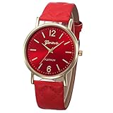 Ikevan Fashion Women Geneva Roman Watch Lady Leather Band Analog Quartz Wrist Watch (Red)