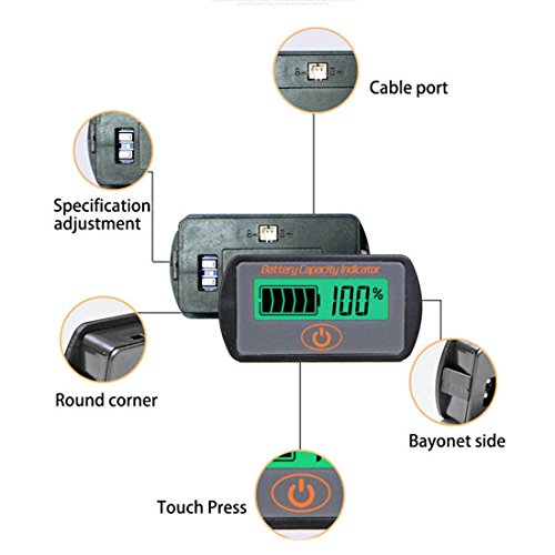 GCARTOUR Battery Capacity Indicator, Digital LCD Display, 12V 24V 36V 48V Lead-Acid Lithium Battery Fuel Gauge Monitor Meter Voltmeter Tester for Auto Motorcycle Vehicle Golf Cart Car(Grey, 36V)