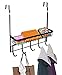 ESYLIFE Over The Door Hooks Organizer with Basket Hanging Storage Rack with Towel Bar, Black