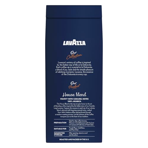 LAVAZZA HOUSE BLEND PERFETTO GROUND COFFEE 12OZ BAG, MEDIUM ROAST, FULL-BODIED, INTENSITY 3/5, 100% ARABICA, IDEAL FOR DRIP BREWERS, (PACK OF 1) – PACKAGE MAY VARY