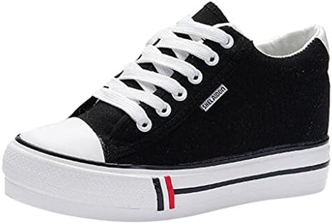 HighFS Women's Platform Canvas Low Top Lace up Sneakers Black US 5.5