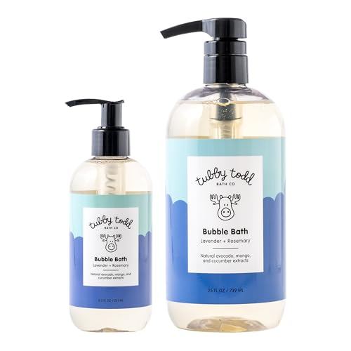 TUBBY TODD Bubble Bath for Kids, Toddlers & Babies - Hypoallergenic, Non-Irritating Sensitive Skin Bubble Bath - 2 Pack, 25 fl oz & 8 fl oz - Lavender Rosemary