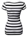 MBE Women's Wide v-neck Stripe Short Sleeve Tee Shirts
