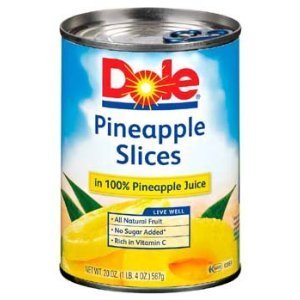 DOLE PINEAPPLE SLICES IN 100% PINEAPPLE JUICE, 20 OUNCE CAN
