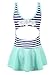 Chrysea Girls Applique Flowers Bathing Suit, Girls Striped Swimwear One Piece Swimsuits with Skirt
