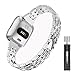 Glebo Compatible with Fitbit Versa 2 Bands Women, Bling Diamonds Versa Lite Bands Wristband Accessories Strap Replacement Bracelets for Fitbit Versa Bands for Women, Silver