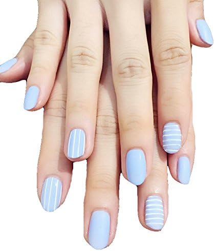 JINDIN 24 Sheet Acrylic False Nails Full Cover Salon Home Women Manicure Art Medium Length Oval Nails Light Blue