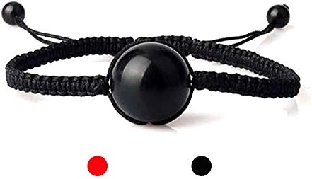 Handmade Lucky Bracelet for Men Women Red Black String Rope with Single Genuine Obsidian
