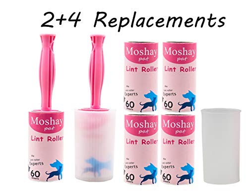 Moshay House Lint Roller 6-Rollers, 60-Sheets/4inch/Roller (360 Sheets Total).Best for Pet Hair Removal and Dog and Cat Lint Remover Pet Lint Roller with Durable Hand