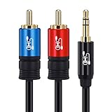 SHD 3.5mm Aux to 2RCA Y Splitter Stereo Audio Cable Male Type OFC Conductor High Flexible PVC Jacket Dual Shielding Gold Plated High End Metal Shell-Black 3Feet/1m