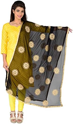Lionize Women's Pure Chiffon Golden Thread Embroidery Dupatta (Red)