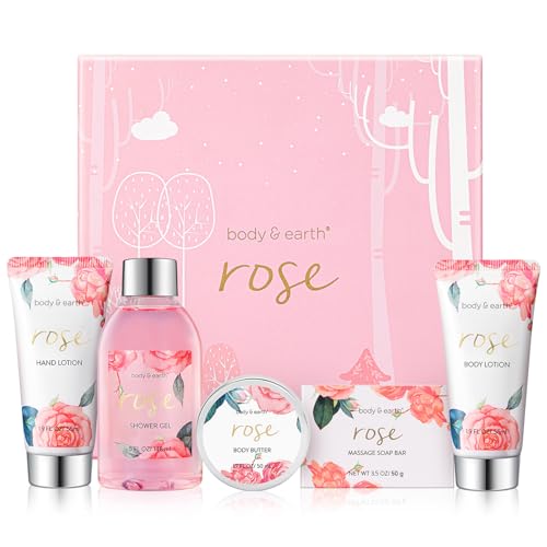 BODY & EARTH Geschenke für Frauen - Geschenkbox 5tlg Rose Duft