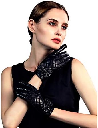 Women's Touchscreen Lambskin Leather Gloves Bow