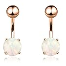 2Pcs Belly Button Rings 14G Opal Sparkle Navel Rings Stainless Steel Body Piercing Jewelry (Rosegold 14G=1.6mm)