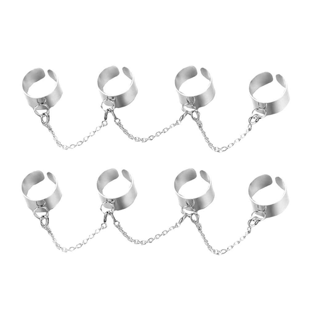 Holibanna 2pcs Adjustable Open Finger Ring with Chain Stackable Punk Joint Ring Detachable Link Chain for Men Women