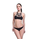 Polovi Women Swimsuit Bathing Suit Sexy Hot High Neck Knitting Bikini Set 16006BK0