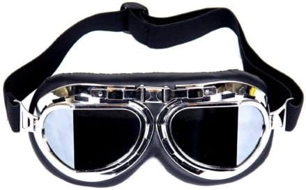 Ediors Vintage Style WWII RAF Pilot Flying Motorcycle Biker Motocross Cruisers Sun UV Wind Eye Protect Helmet Goggles (Chrome Frame, Smoke Lens)