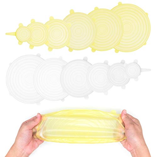 FansArriche Silicone Stretch Lids 12 Pack, Reusable Durable and Expandable to Fit Various Sizes and Shapes of Containers for Keeping Food Fresh, Dishwasher and Freezer Safe