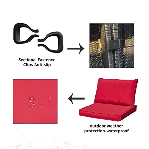 Outdoor Wicker Patio Furniture Set Large Sectional Red Cushioned Black