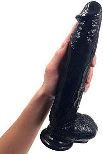 YUJR Huge Realistic Massage Wand with Strong Suction Cup(12.59” Long,2.55" Wide Big Size Thick Pe-ni-s Women Massager (Black)