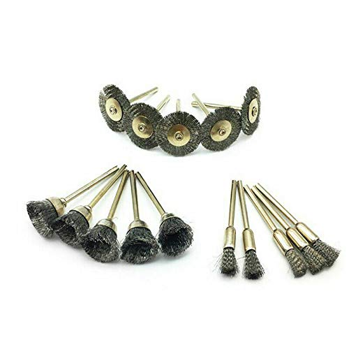 BE-TOOL Wire Brush, Steel Wire Brush Polishing Wheels Set Kit for Rotary Tool Drill Bit 3 Mode (15 pcs Mixed)
