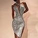 Women’s One Shoulder Bodycon Cocktail Dress – Ladies Shiny Sequin Deep V Neck Mini Dress – Split Party Dressesthumb 3