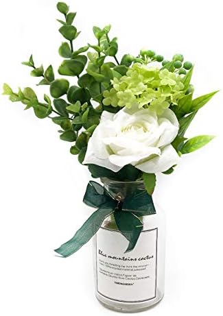 Vase with Artificial Flower Set, AMYCARI Home 1 Piece Fake Rose Small Floral Arrangements for Home Office Wedding Desk Decorations