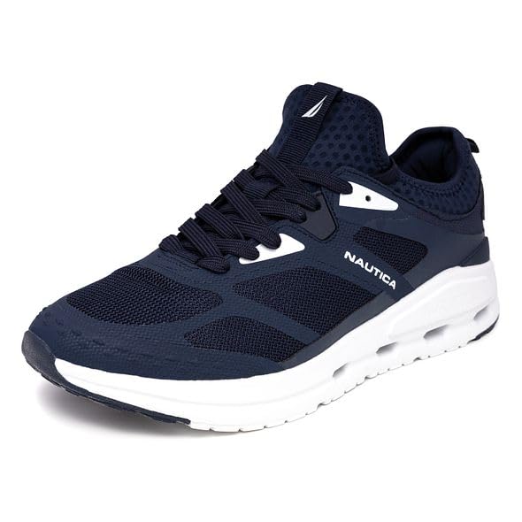 Nautica Men's Running Sneakers Sport Lace-Up Athletic Shoes for Gym Tennis – Cushioned, Breathable, Lightweight & Comfortable-Gobi-Navy White, Size 13 Image