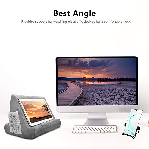 Soft Pad Pillow Stand Holder Tablet Mobile Phone Pillow Lap Stand Multi-Angle Reading Support Pillow Stand Suitable for Tablet Computer Ereader Smart Phone and Books (Grey)