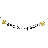 JENSENLIN One Lucky Duck Banner with Duck,Duck Themed First Birthday Decorations,for Girls Boys 1st Birthday Party Supplies.