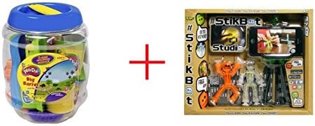 Stikbot Deluxe 2-Pack with Tripod AND Play-Doh Big Barrel Playset - (Colors/Styles Vary) - Bundle